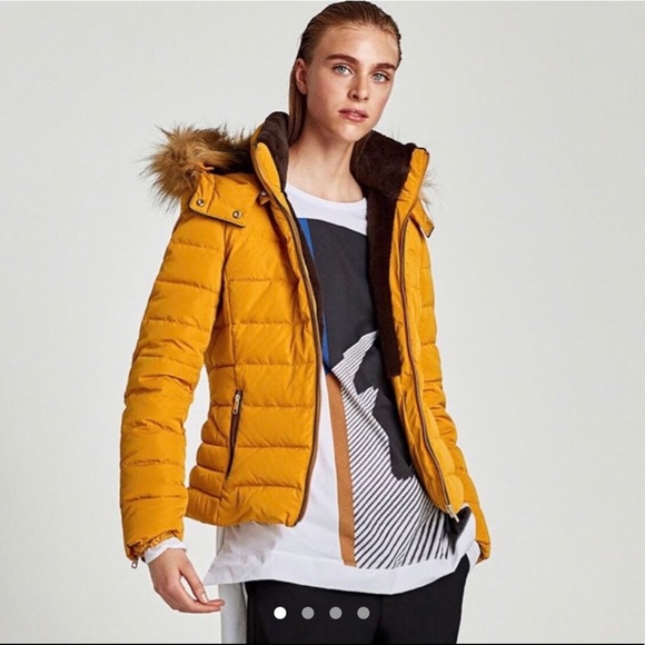 Zara Yellow Mustard Quilted Down Puffer 